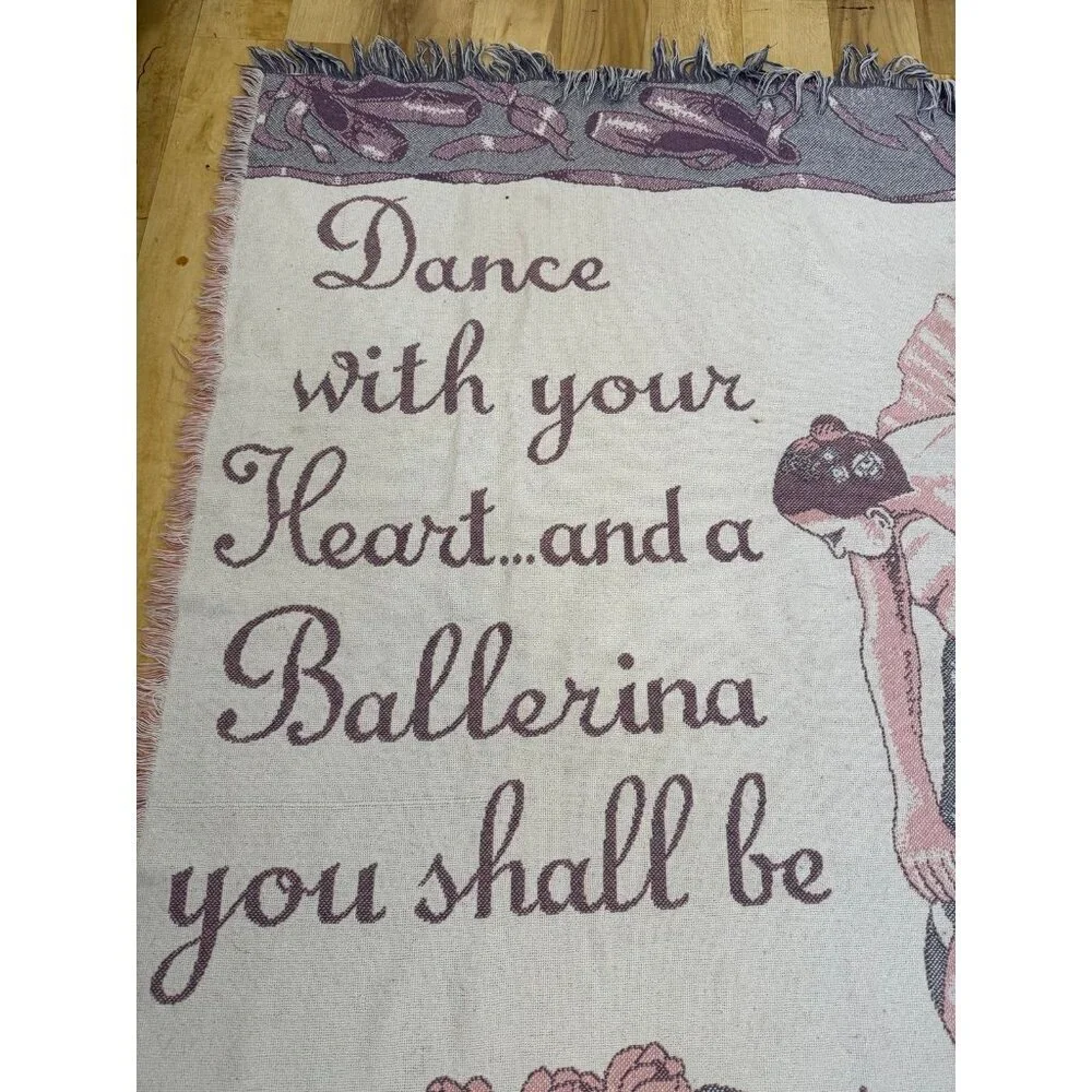 Ballerina Tapestry Throw with Quote & Fringe